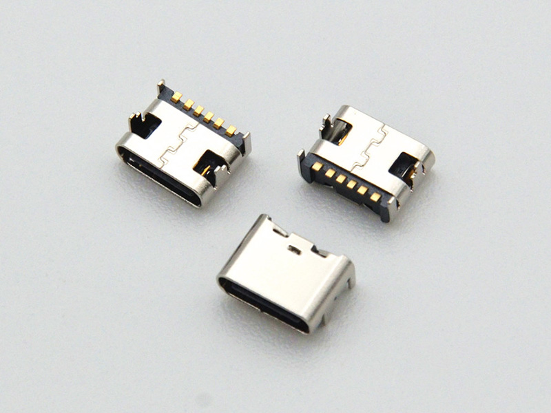 TYPE-C 16P 母座 板上四脚插 L=6.5MM CH=1.63MM 带中夹片